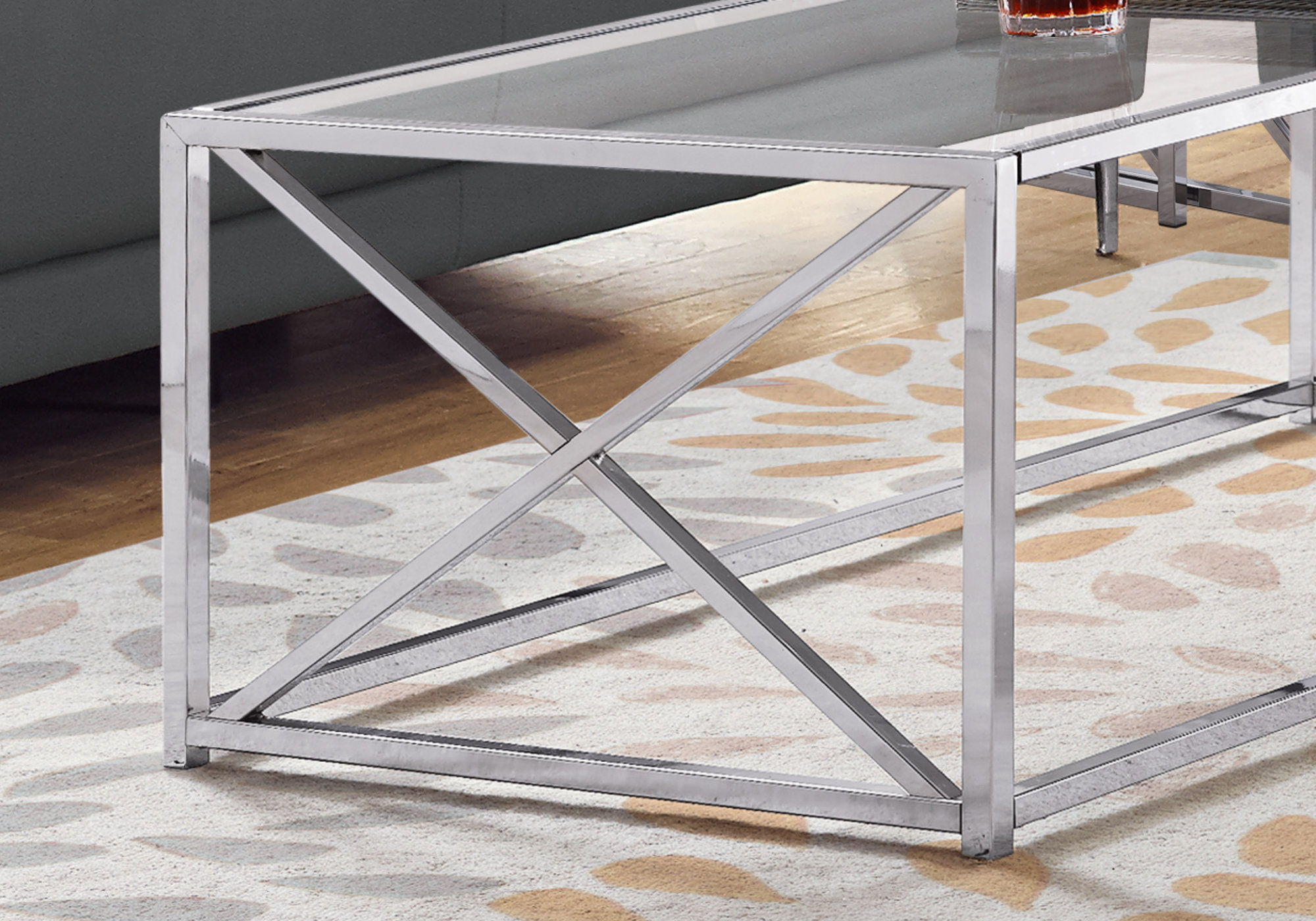 COFFEE TABLE - 44"L / CHROME METAL WITH TEMPERED GLASS